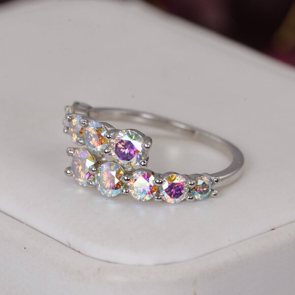 Certified AB Moonstone Moissanite Wrap Ring 925 Sterling - Picture 2 of 5